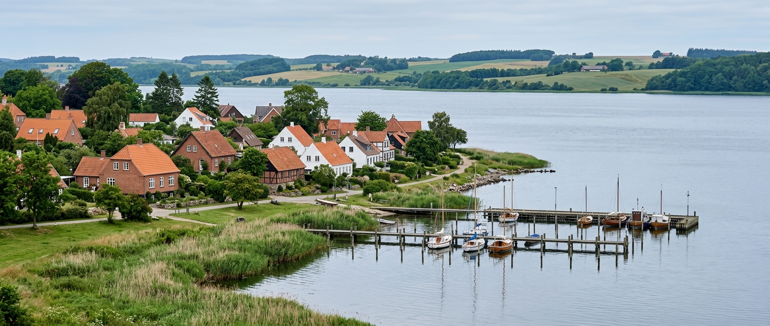 Boliger ved Roskilde Fjord i Frederikssund med kajkant og træer
