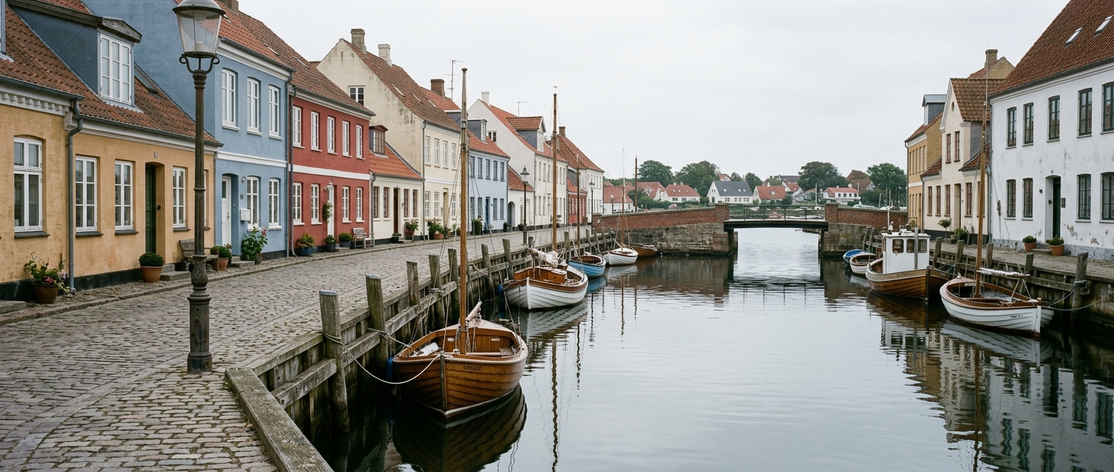 Gadehus og havnemiljø i Nykøbing Falster ved Guldborgsund