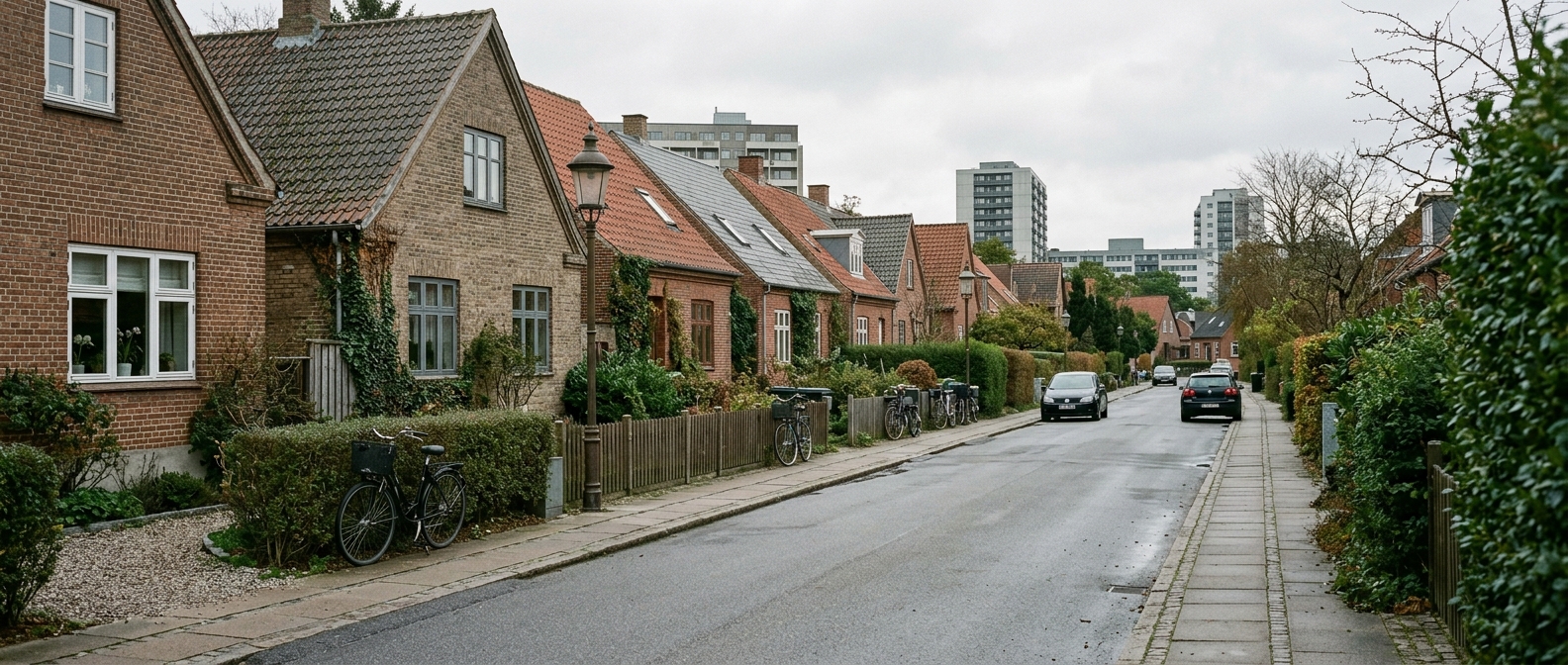 Villavej i Hvidovre med murstenshuse fra 1930erne og 1950erne